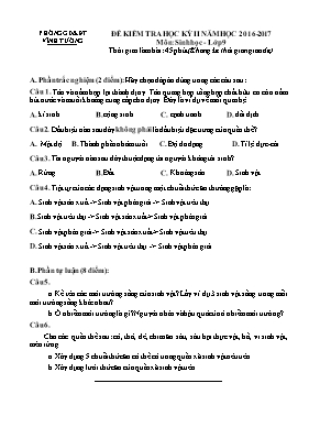 Đề kiểm tra học kỳ II môn Sinh học Lớp 9 - Năm học 2016-2017 - Phòng GD & ĐT Vĩnh Tường (Có đáp án)